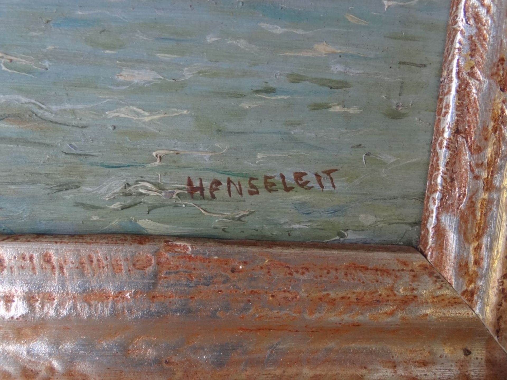 Henseleit "Segelkutter auf See", Öl/Platte, gerahmt, RG 32x44 cm - Bild 3 aus 3