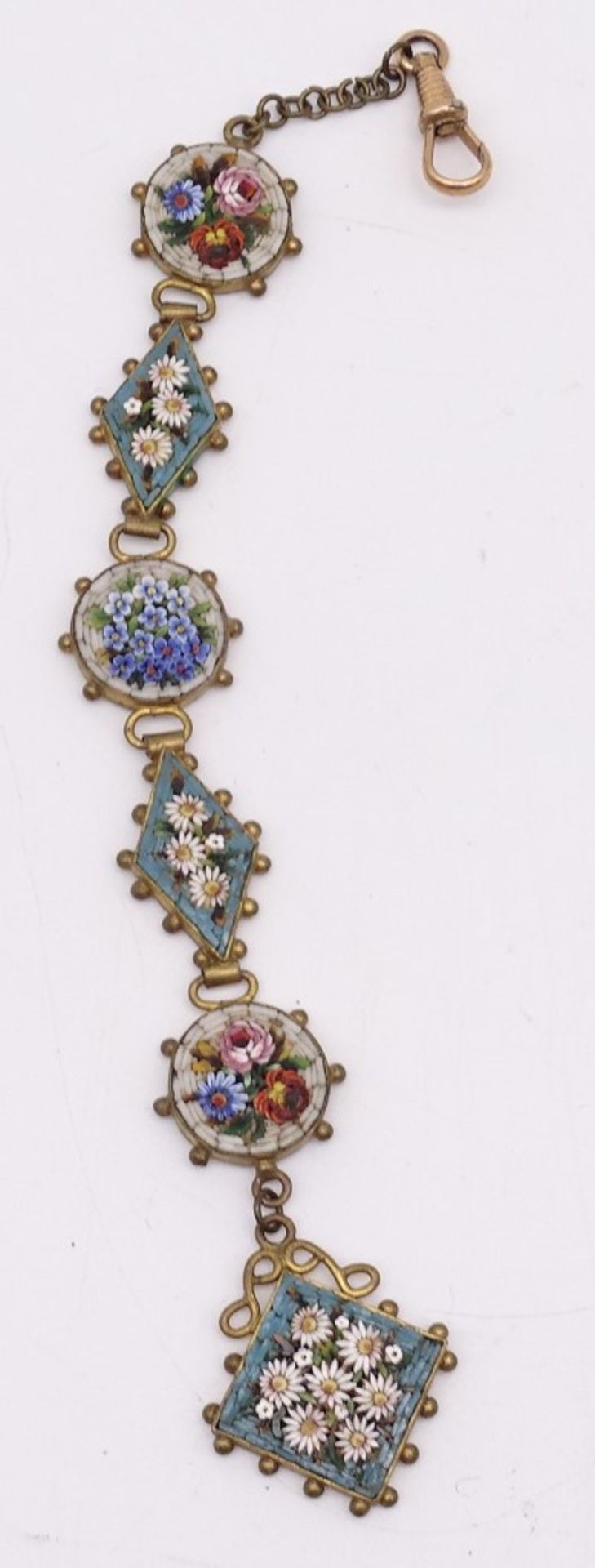 Altes Uhren Chatelaine, Millefioro, Mikormosaik, L. 17,5cm, Alters- und Gebrauchsspuren