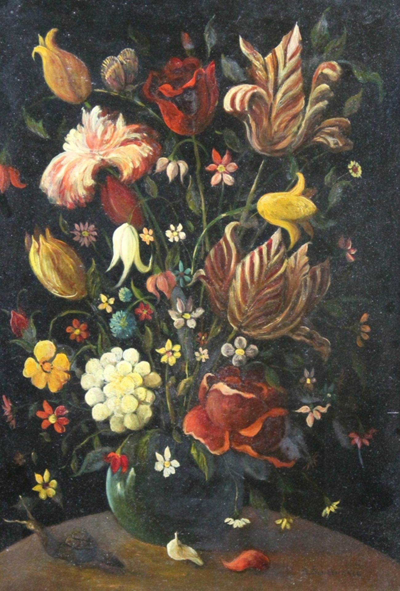 Holländische Schule, Anhänger von Ambrosius Bosschaert, 17. Jhd., Blumen in Vase, Apokryph unten re