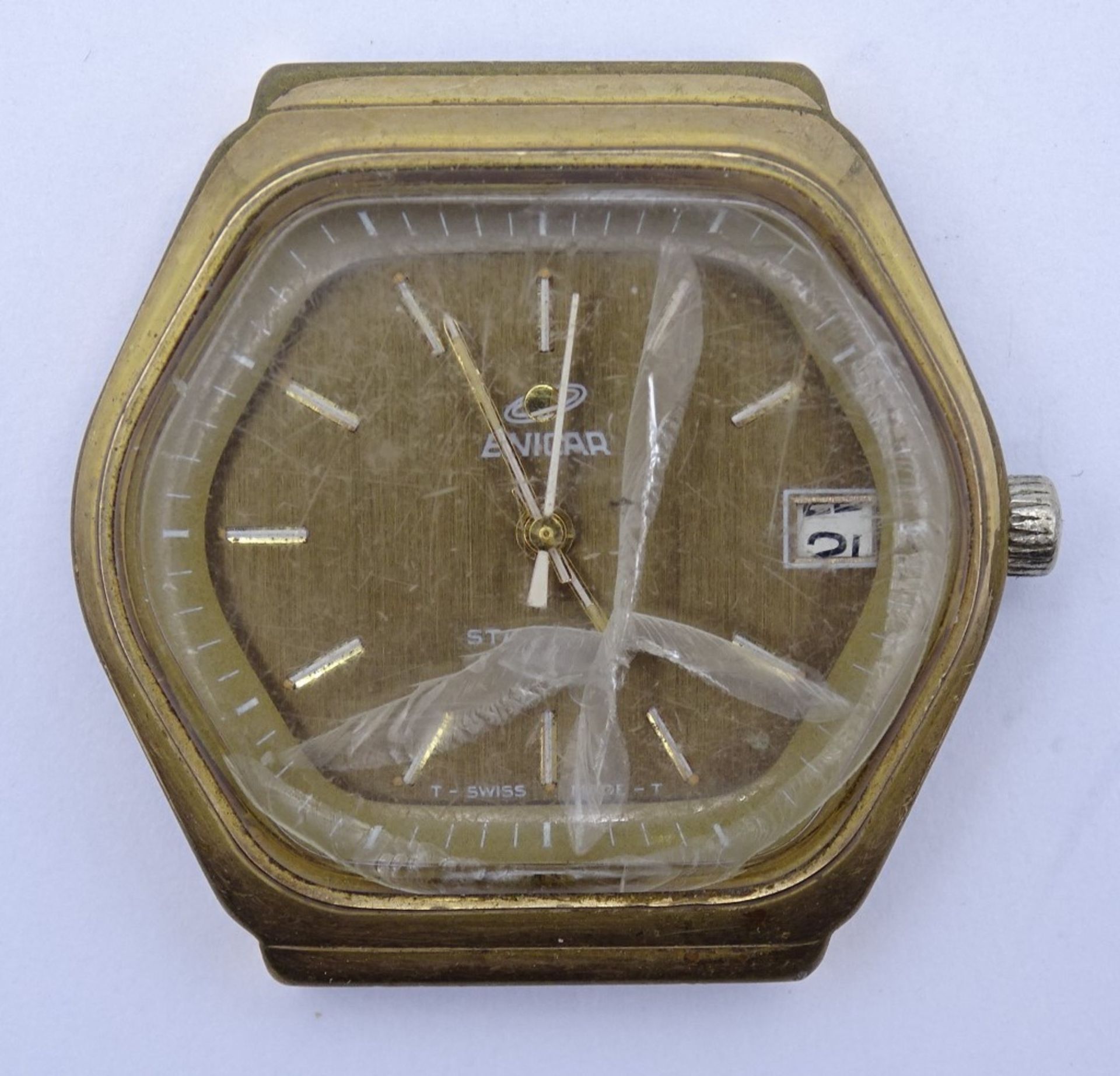 Herren Armbanduhr Enicar MRO Star, 2367, Cal. 161, Werk läuft nur min.an, Glas beschädigt, 35x35mm, - Bild 2 aus 4