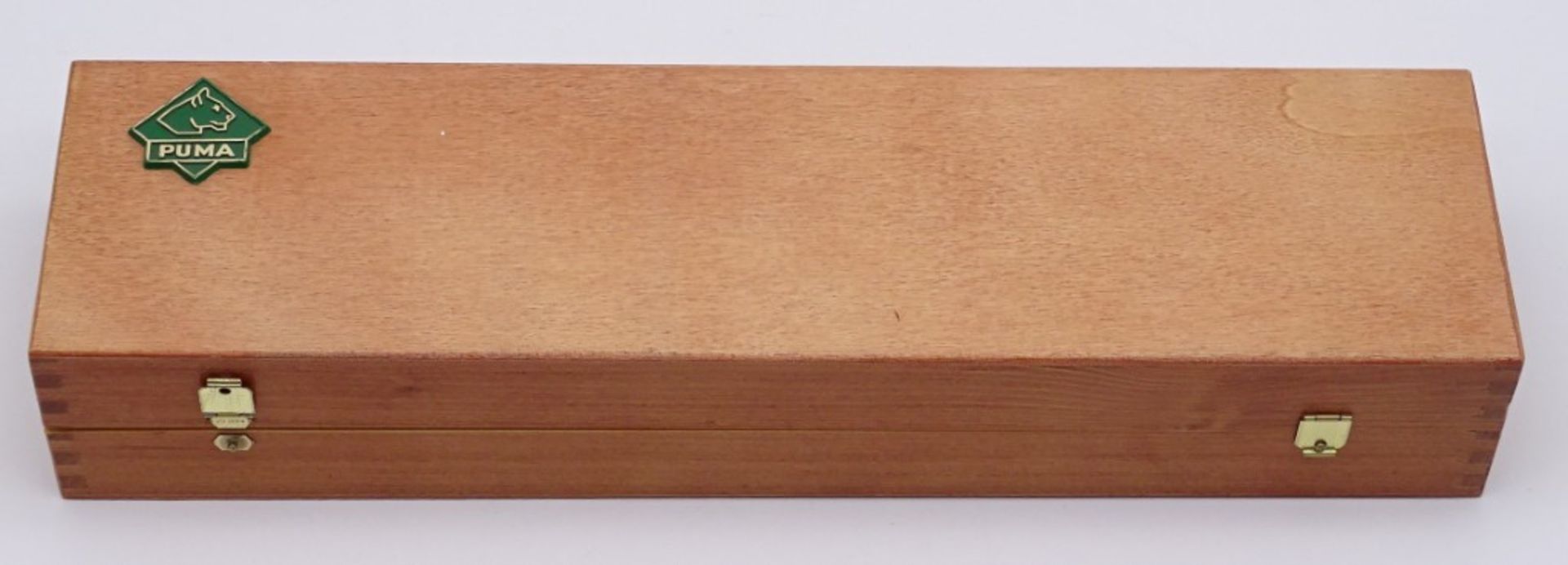 PUMA Waidbesteck Waidblatt Messer in Holzkasten, No. 3588, L. 33,0cm, mit Scheide u. kl. Messer - Bild 2 aus 6