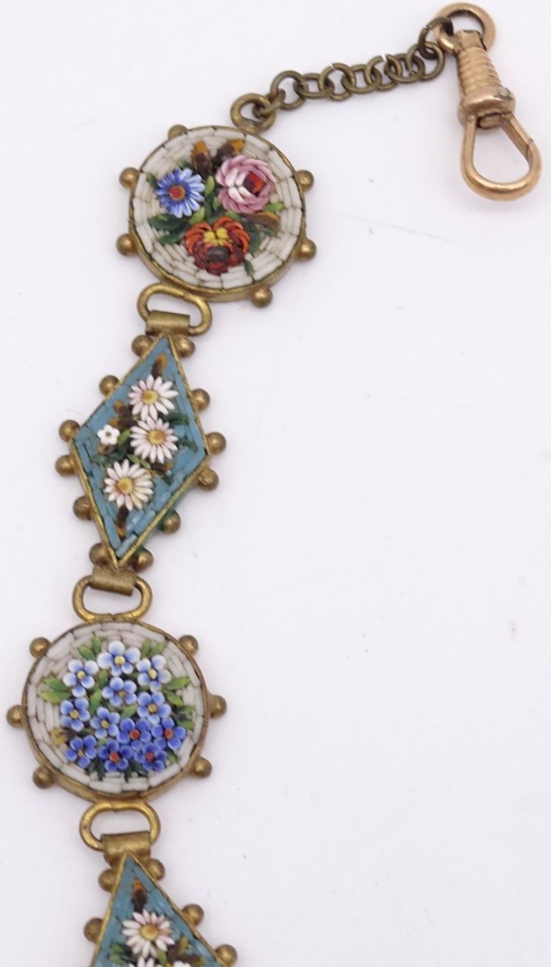 Altes Uhren Chatelaine, Millefioro, Mikormosaik, L. 17,5cm, Alters- und Gebrauchsspuren - Bild 2 aus 4