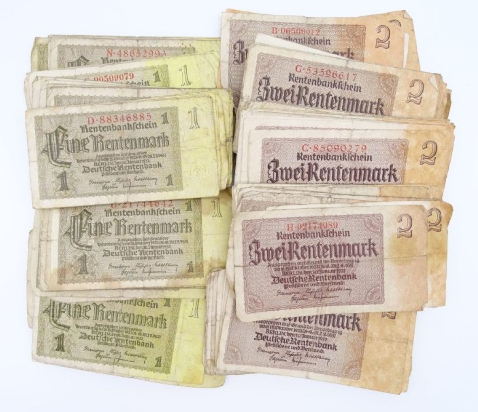 Konvolut Ein- und Zwei-Rentenmarkscheine, 1937