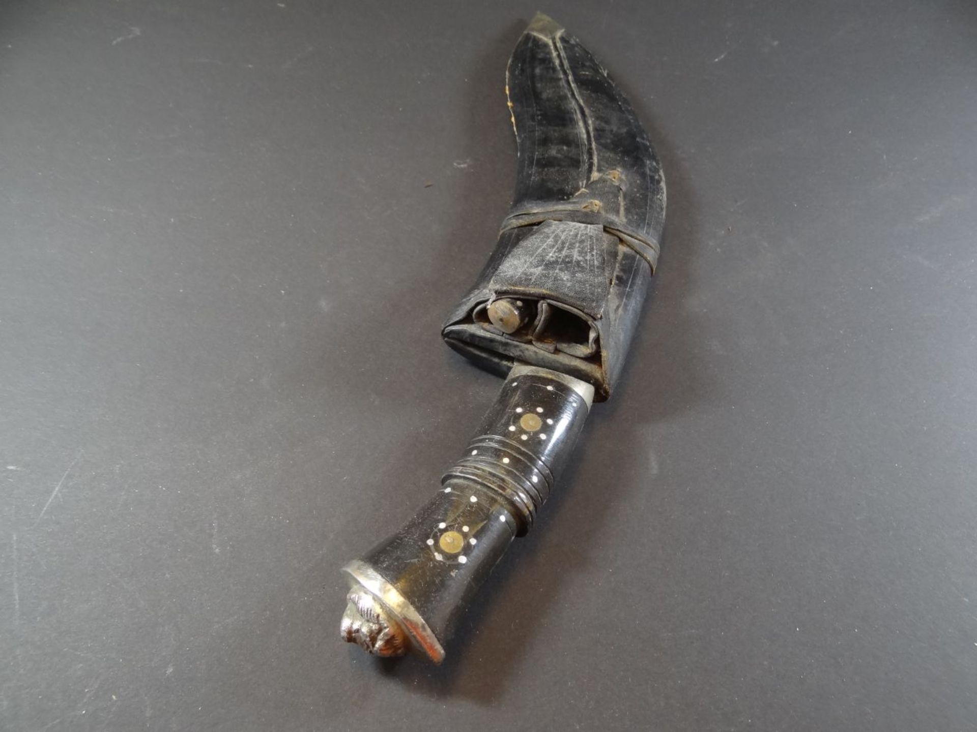 arabischer Krummdolch mit 2 kl. Messern, Lederscheide, L-40cm - Bild 3 aus 7