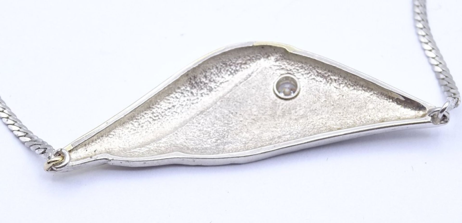 Halskette mit klaren Stein, Sterling Silber 0.925, tw. vergoldet, L. 42 - 48,5cm, 10g. - Bild 4 aus 4