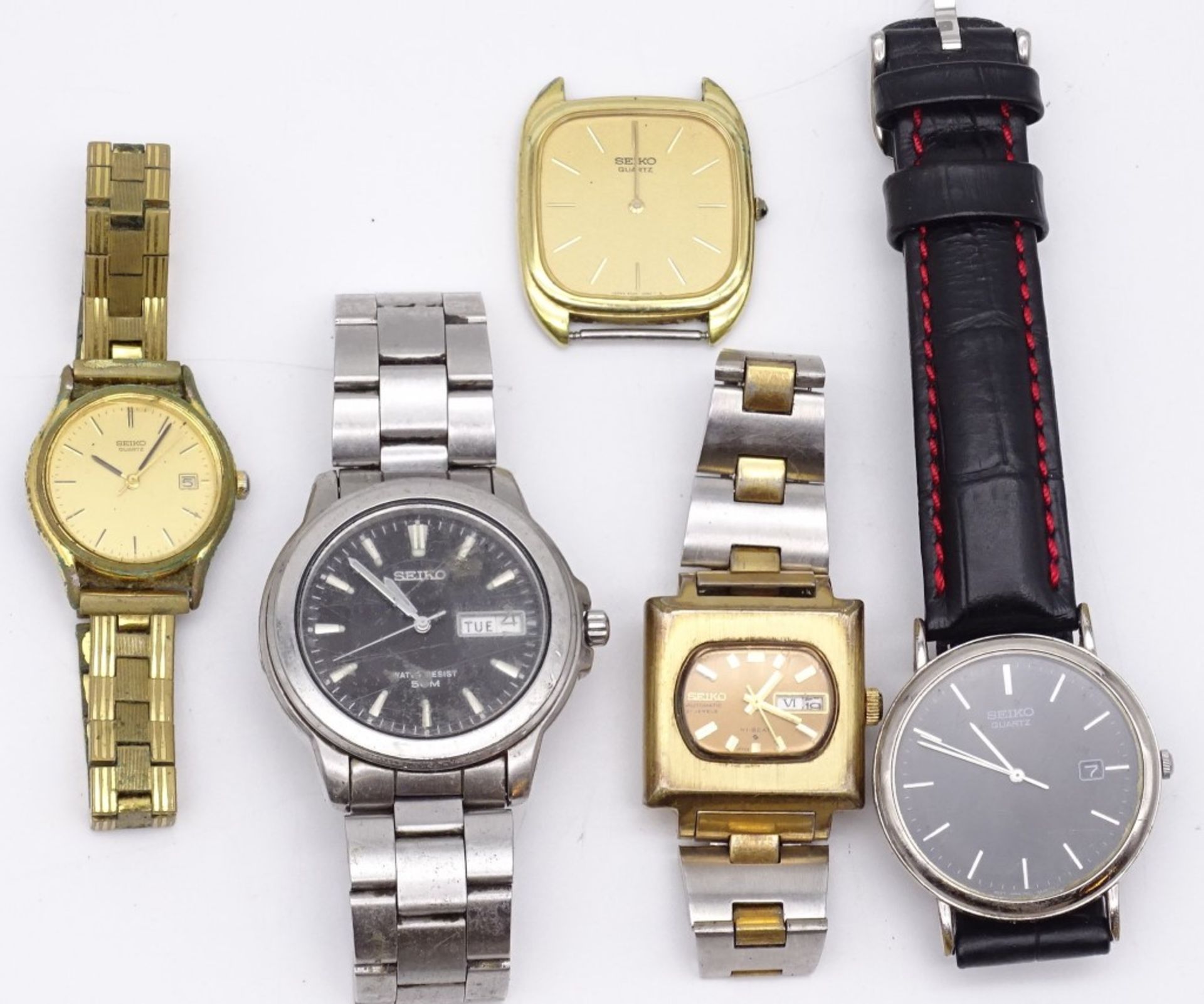 5 div. Seiko Armbanduhren, Quartzwerke,Alters- und Gebrauchsspuren, Funktionen nicht überprüft