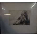 anonyme Radierung "Indianer" Nr. 16/50, ger/glas, RG 28x33 cm