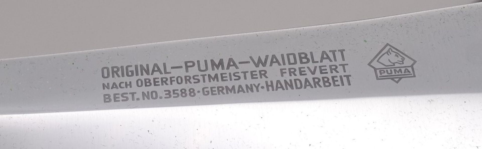 PUMA Waidbesteck Waidblatt Messer in Holzkasten, No. 3588, L. 33,0cm, mit Scheide u. kl. Messer - Bild 4 aus 6