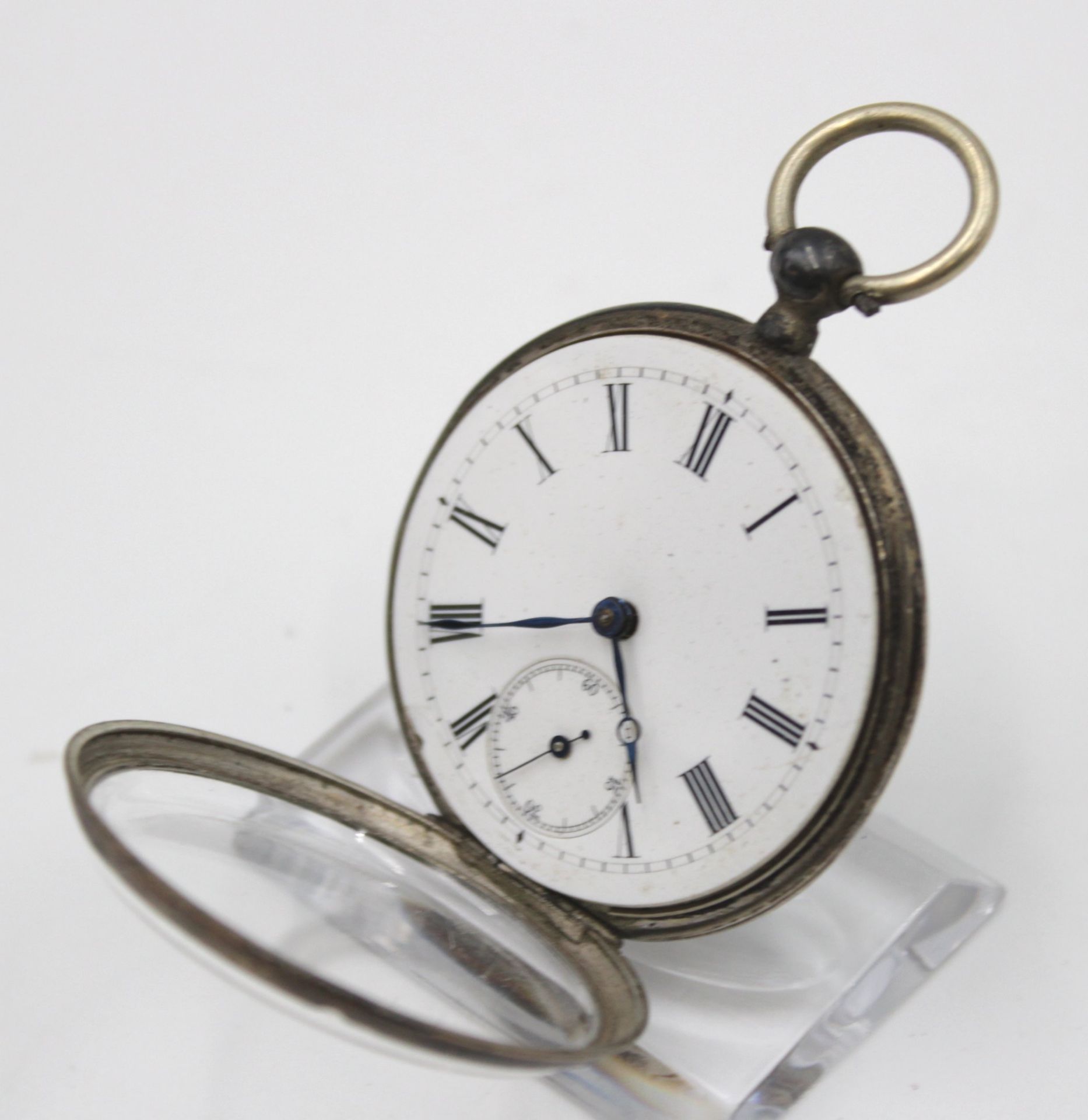 Herrentaschenuhr um 1900, 800er Silbergehäuse, Schlüsselwerk läuft, Gehäuse mit Druckstellen, D-4,5 - Bild 3 aus 7