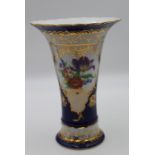 hohe Vase, Kämmer, Kobalt, Blumen-u. Golddekor, H-25,5cm.