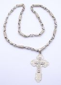 Monte Carlo Halskette mit Kreuz Anhänger, Sterling Silber 0.925, 56g. L. 63cm,