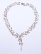 Filigran gearbeitete Halskette, Silber (gepr.), Federring nicht orig. L. 41cm, 37,6g.