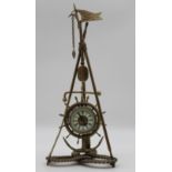 Tischuhr im maritimen Stil, Uhr läuft kurz an (1-2 sec.), gemarkt "Manfa by Asonia", H-35cm.