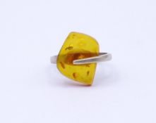 Bernstein Silber Ring, Silber 0.925, 4,4g., RG 60