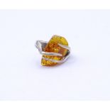 Silber Ring mit Bernstein, Sterling Silber 0.925, 6,7g., RG 54