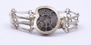 Silber Armband mit Ammonit, Sterling Silber 0.925, L. 20cm, 40g.