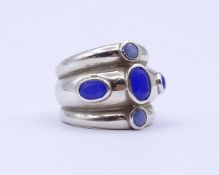 925er Silber Ring mit blauen Halbedelsteinen, 10g., RG 54
