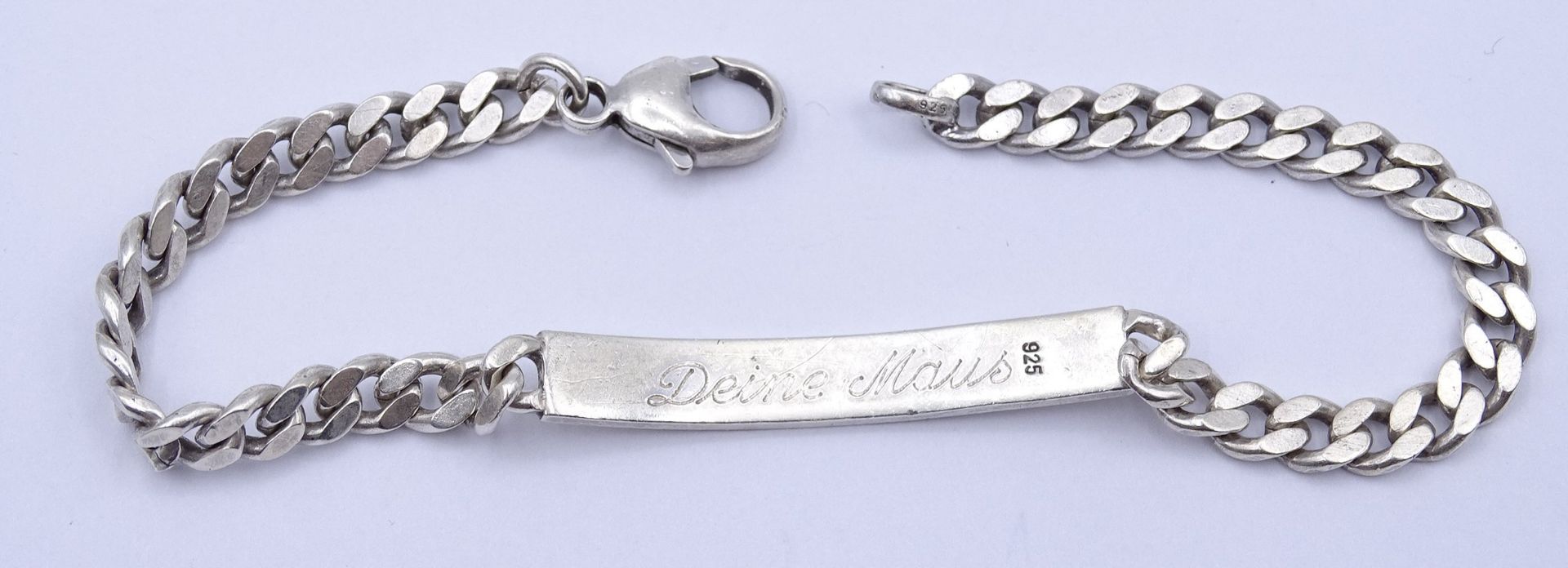925er Silber Armband mit Gravur "Ich liebe dich - deine Maus", L. 22cm, 15,7g. - Bild 3 aus 3