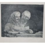Jean SKOGLUND (1908-1948), älteres Paar beim Zeitung lesen, Radierung, ger./Glas, RG 33 x 37cm.
