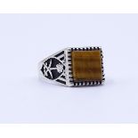 Silber Ring mit Tigerauge (mit min.Abplatzer), Sterling Silber 0.925, 5,8g., RG 64