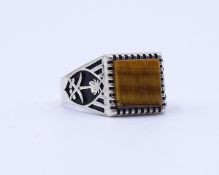 Silber Ring mit Tigerauge (mit min.Abplatzer), Sterling Silber 0.925, 5,8g., RG 64