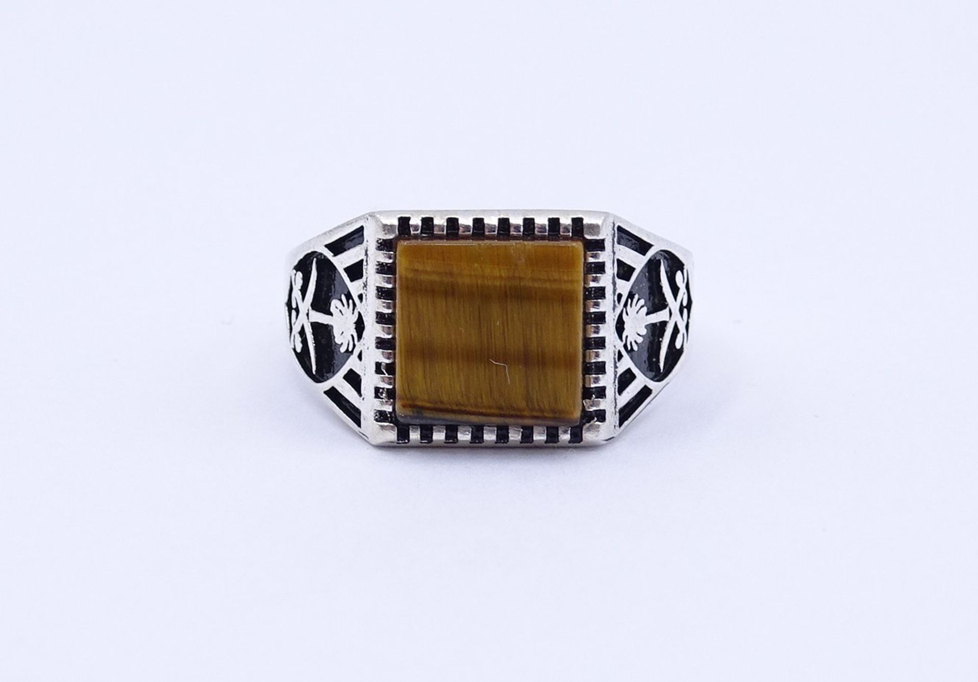 Silber Ring mit Tigerauge (mit min.Abplatzer), Sterling Silber 0.925, 5,8g., RG 64 - Bild 3 aus 4