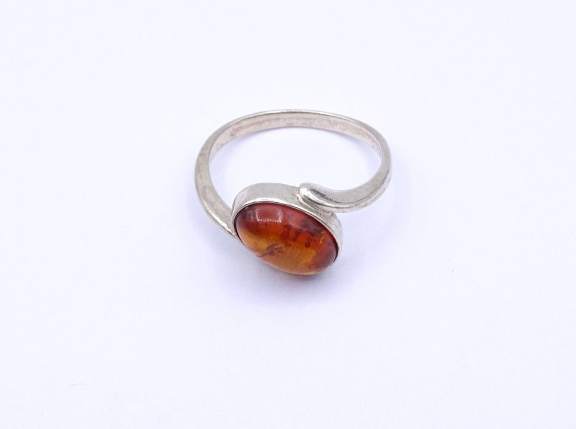 Silber Ring mit Bernstein Cabochon, Silber gepr., 2,9g., RG 60 - Bild 2 aus 4