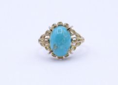 Goldring mit türkis Cabochon, GG 0.333, 3,2g., RG 62