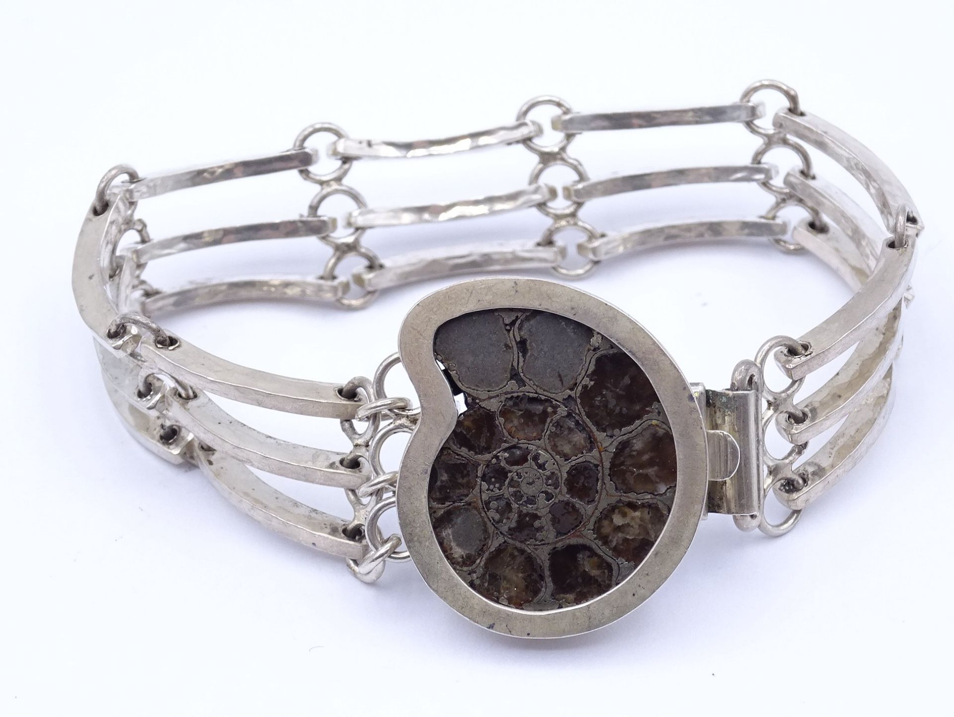 Silber Armband mit Ammonit, Sterling Silber 0.925, L. 20cm, 40g. - Bild 2 aus 3