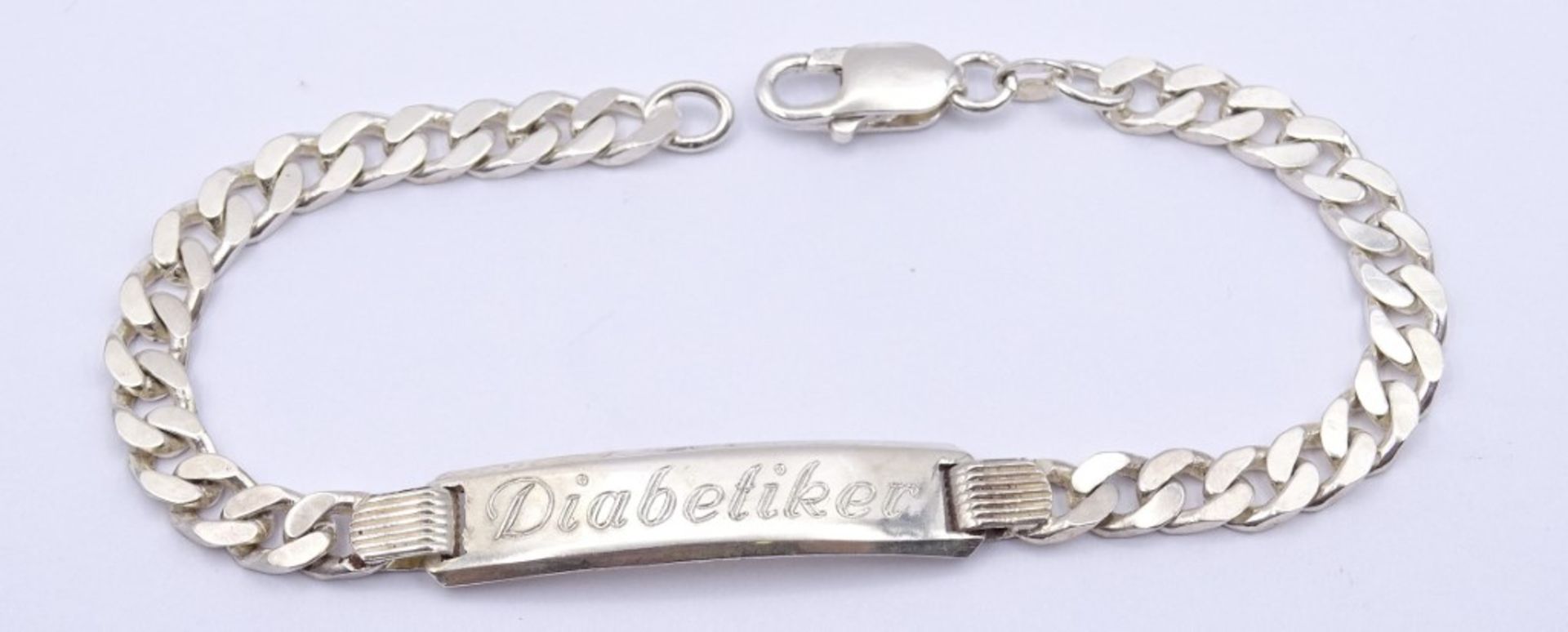 925er Silber Herren Armband mit Gravur "Diabetiker", L. 22cm, 16,6g.