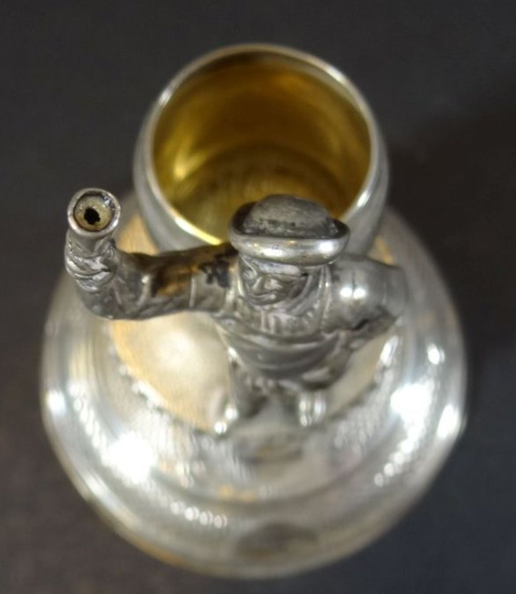 Kerzenhalter mit Falstaff vor Bierfass, 12 lötiges Silber, H-12 cm, 89 gr. - Bild 2 aus 5