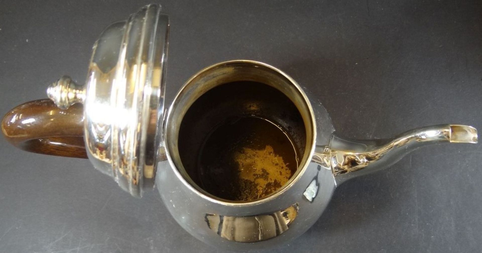 grosse Kaffeekanne, Silber-800- Italien, Holz-Griff beschädigt - Bild 4 aus 6