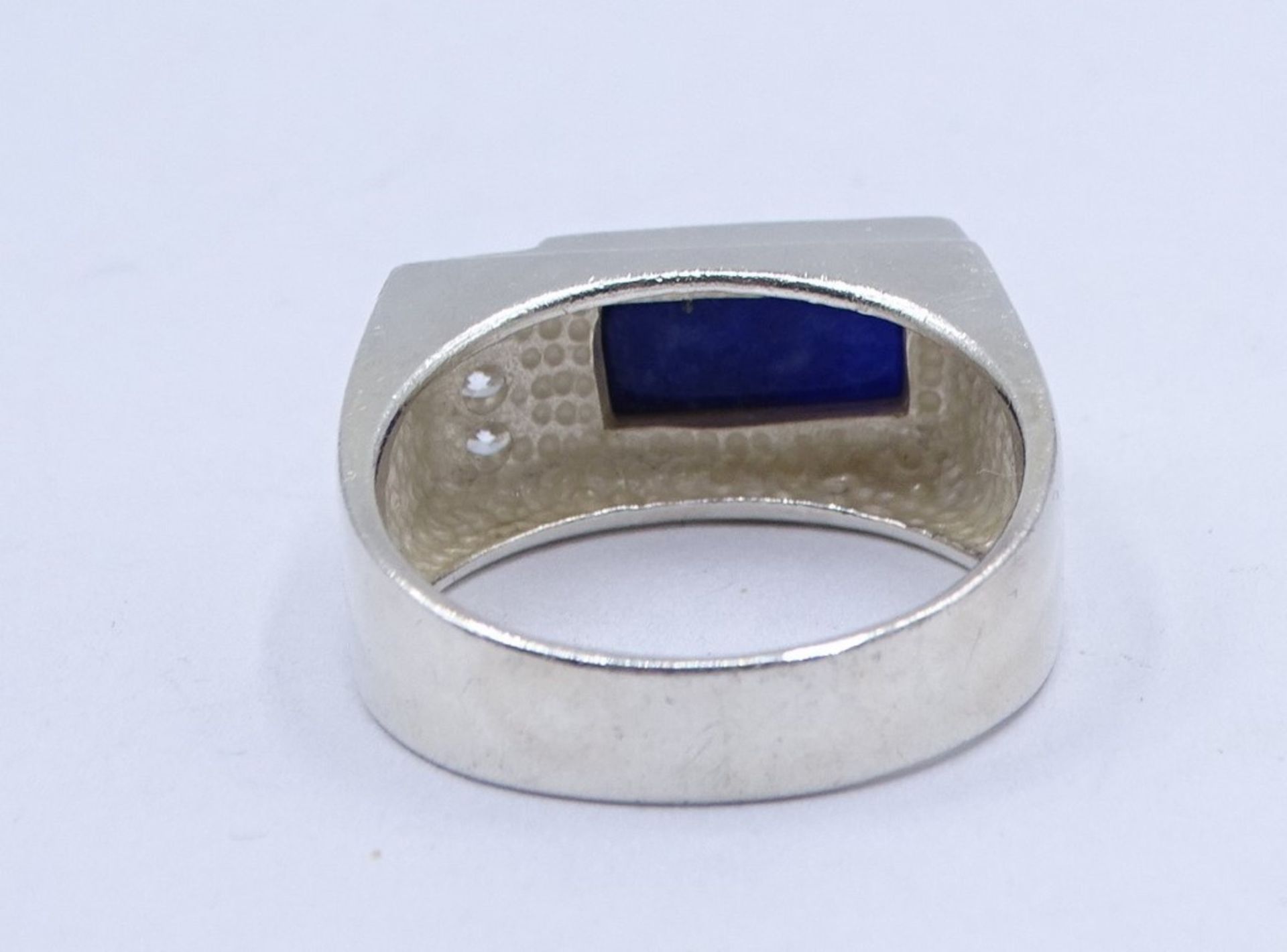 Silberring, 925/000, mit blauem und 3 klaren fac. Steinen, Kopf: 1 x 2 cm, RG 64, 8,38 gr., mit Tra - Bild 5 aus 7