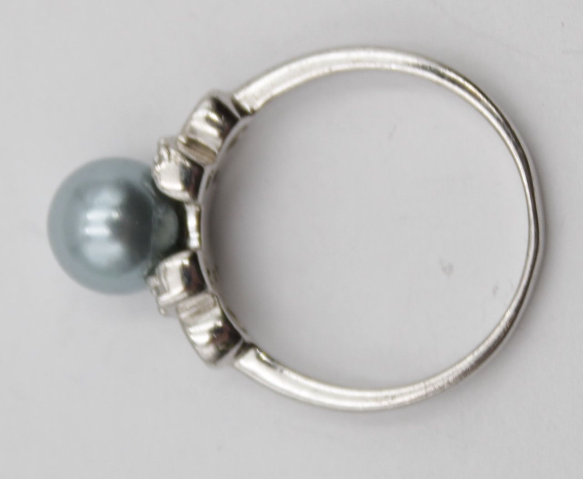 925er Silber-Ring mit Perle und klaren Steinen, RG 57, 3,4gr.