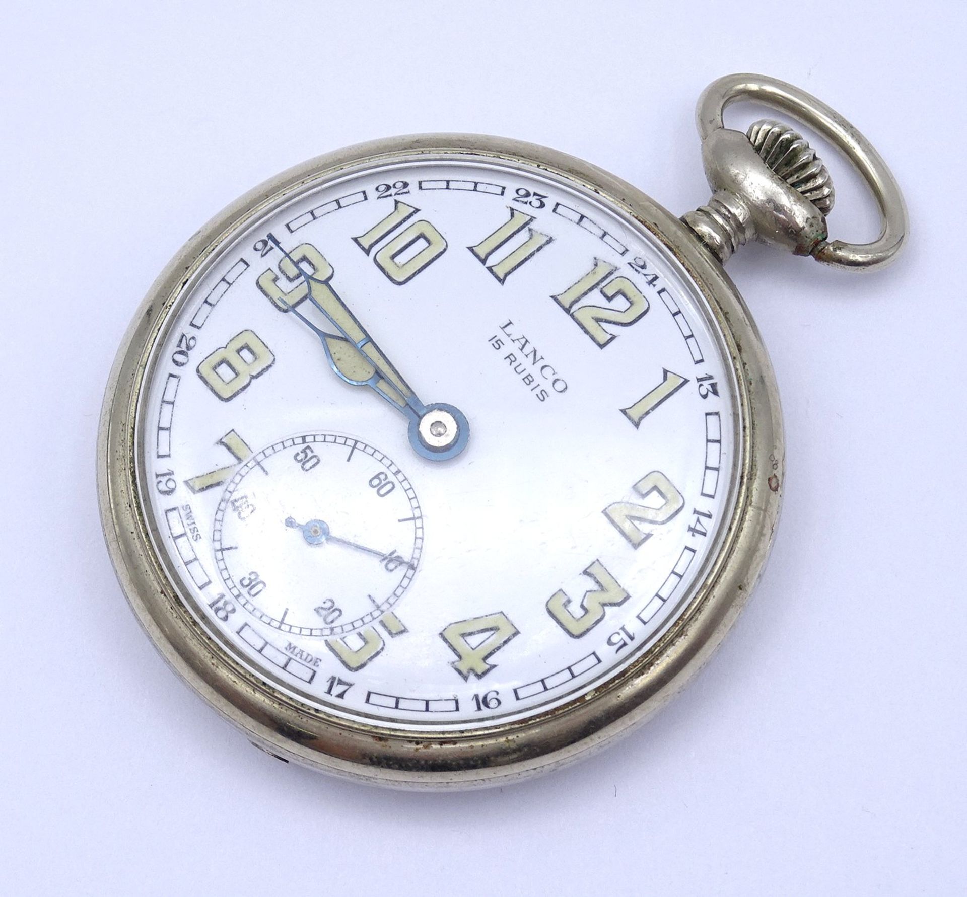 Herren Taschenuhr Lanco, D. 49mm, mechanisch, Werk läuft, Glas mit Tragespuren - Bild 3 aus 6