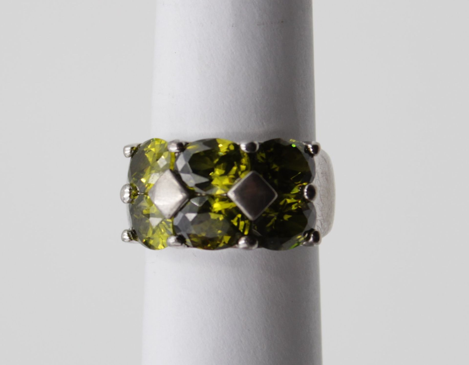 925er Silber-Ring, grünes facc. Farbsteine, 11,1gr., RG 57 - Bild 2 aus 5