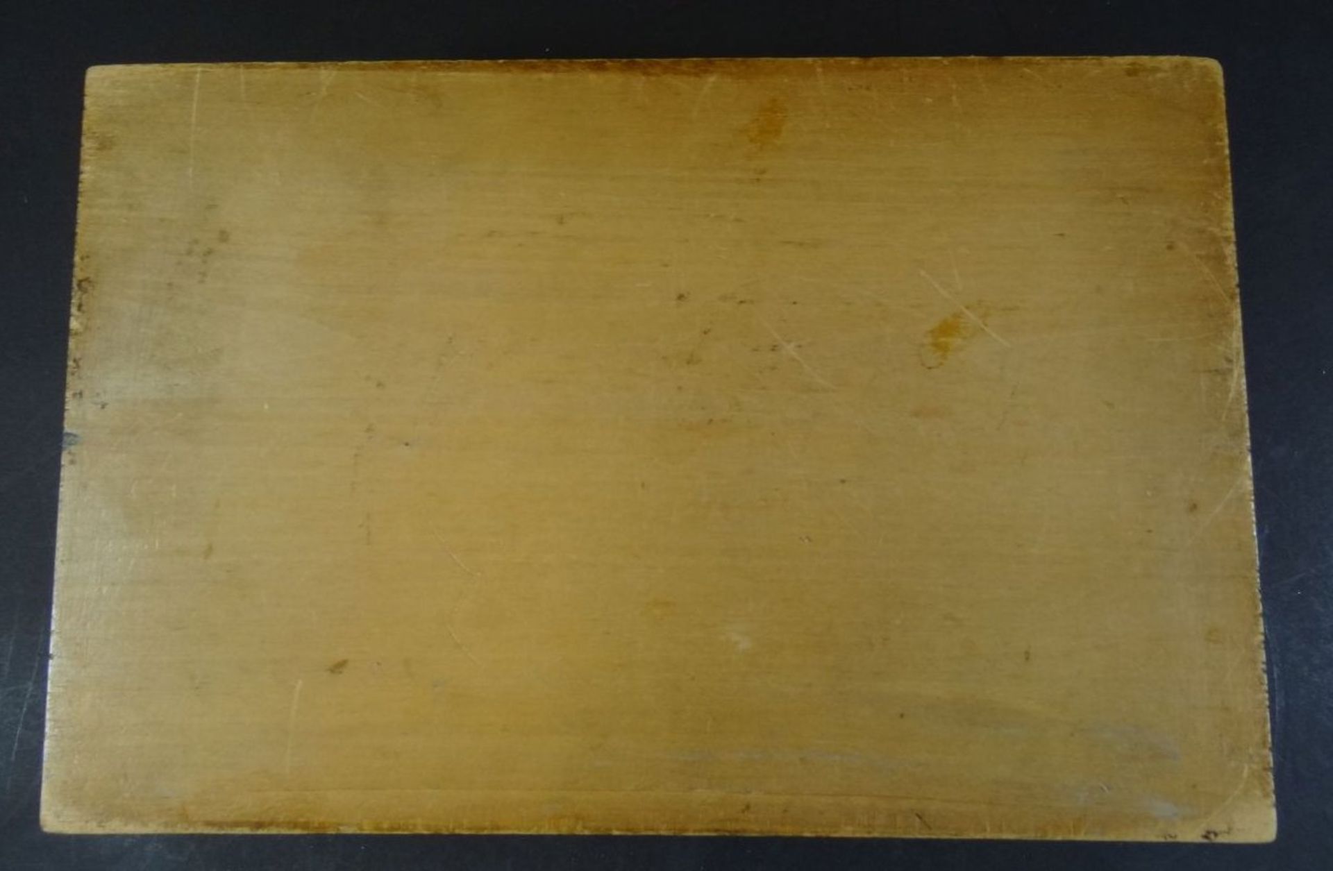 grosser Holzkasten, Blätterdekor intarsiert, Alters-und Gebrauchsspuren, 9x30x19 cm - Bild 5 aus 6