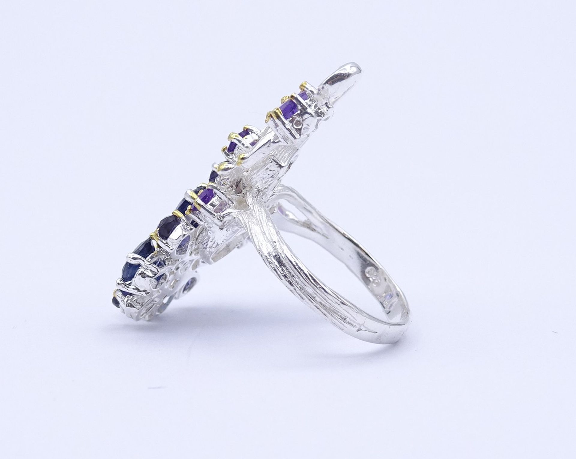 Prachtvoller Edelstein Silber Ring 0.925 mit Saphiren und Amethysten,9,8g., RG 58, Kopf 3,7x1,8cm - Bild 3 aus 3