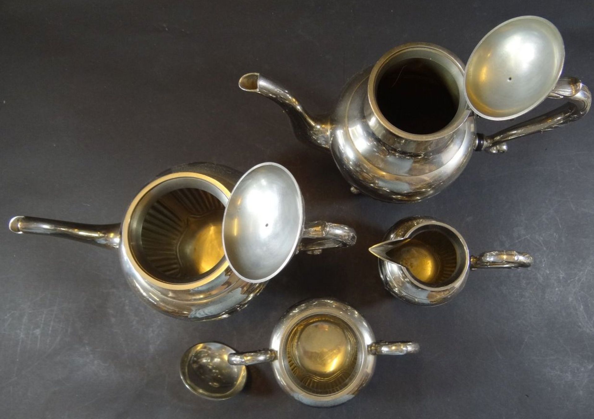 4 tg. Kaffee-Teeset, versilbert, Queen Ann Dekor, H-22 cm - Bild 4 aus 8