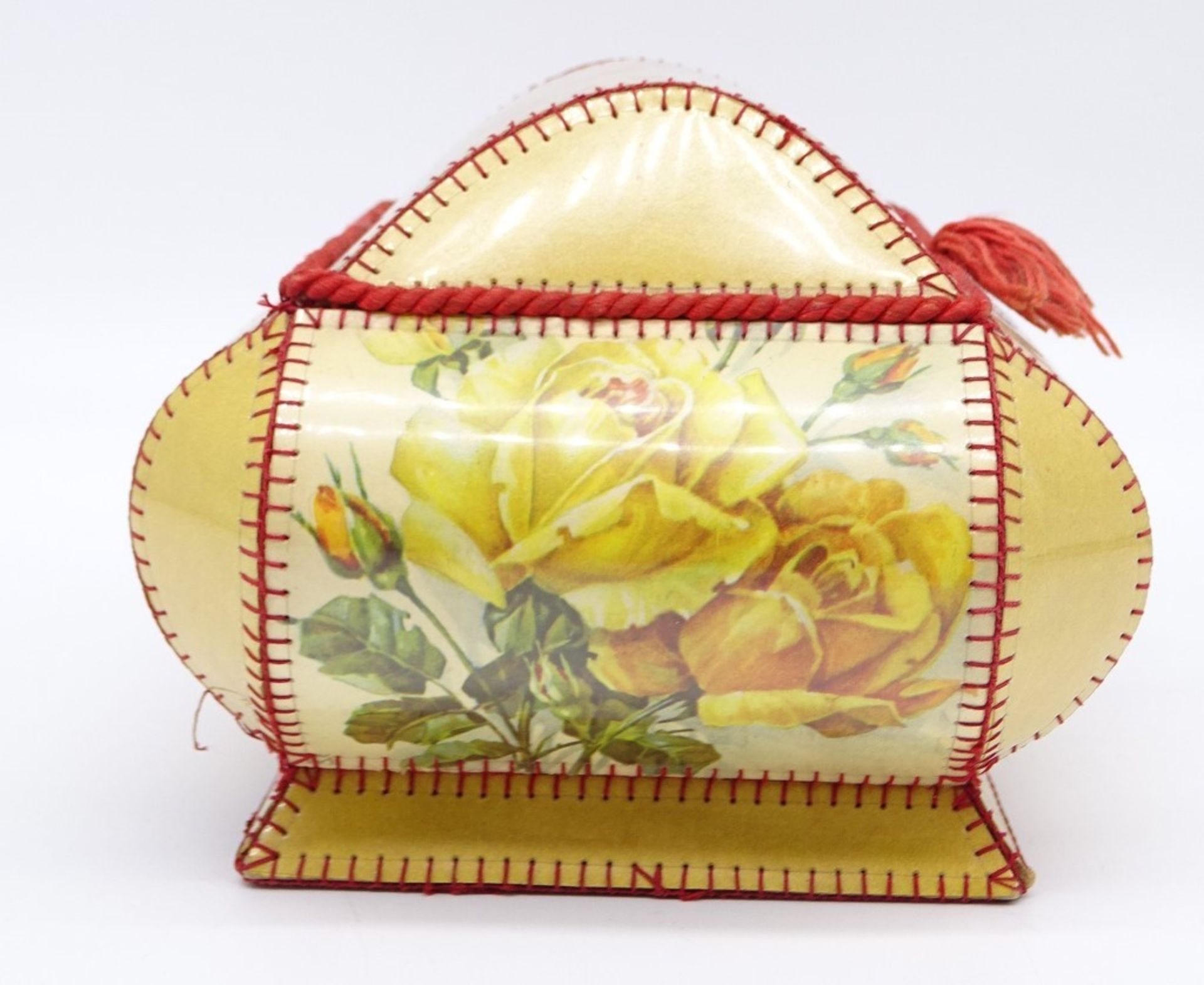 Alte Schatulle mit Rosendekor, Karton, Kunststofffolie, ca. 19 x 11 x 15 cm - Bild 5 aus 7