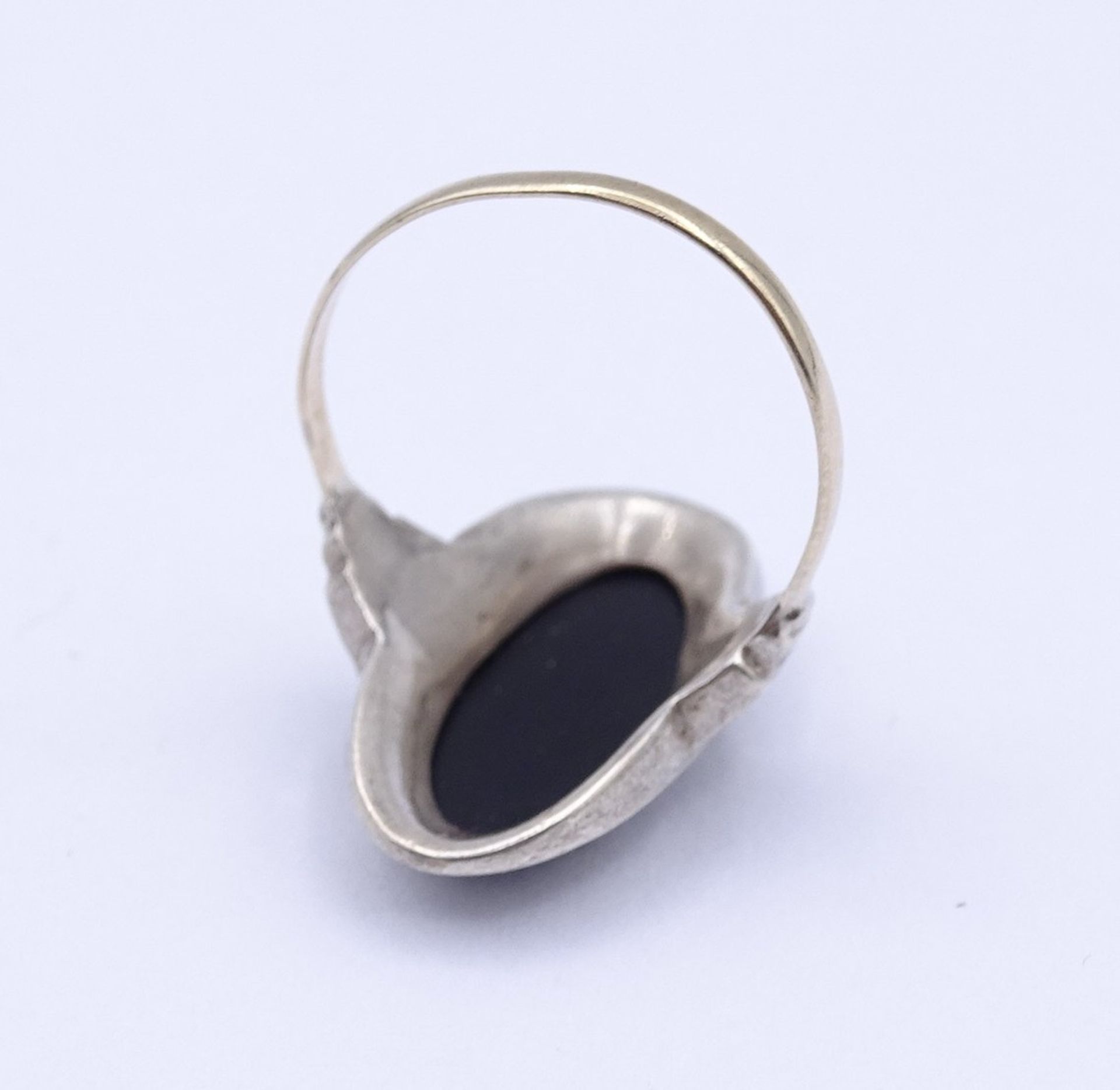 Silber+Gold Ring mit Onyx und Markasiten, Gold um 8K, 3,3g., RG 57 - Bild 3 aus 3