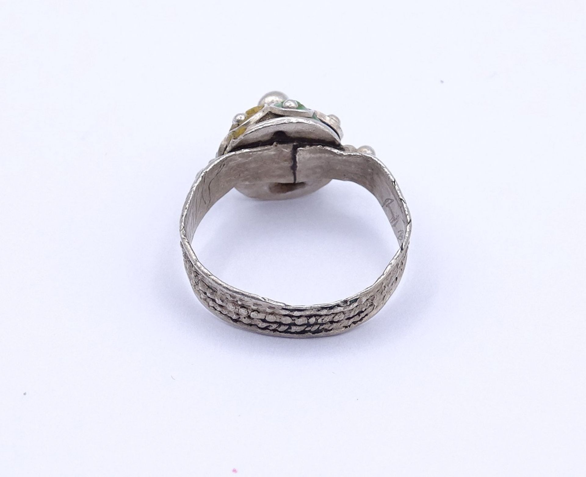 Alter Silber Ring mit Emaille, Silber gepr., 2,60g., RG 56 - Bild 5 aus 5