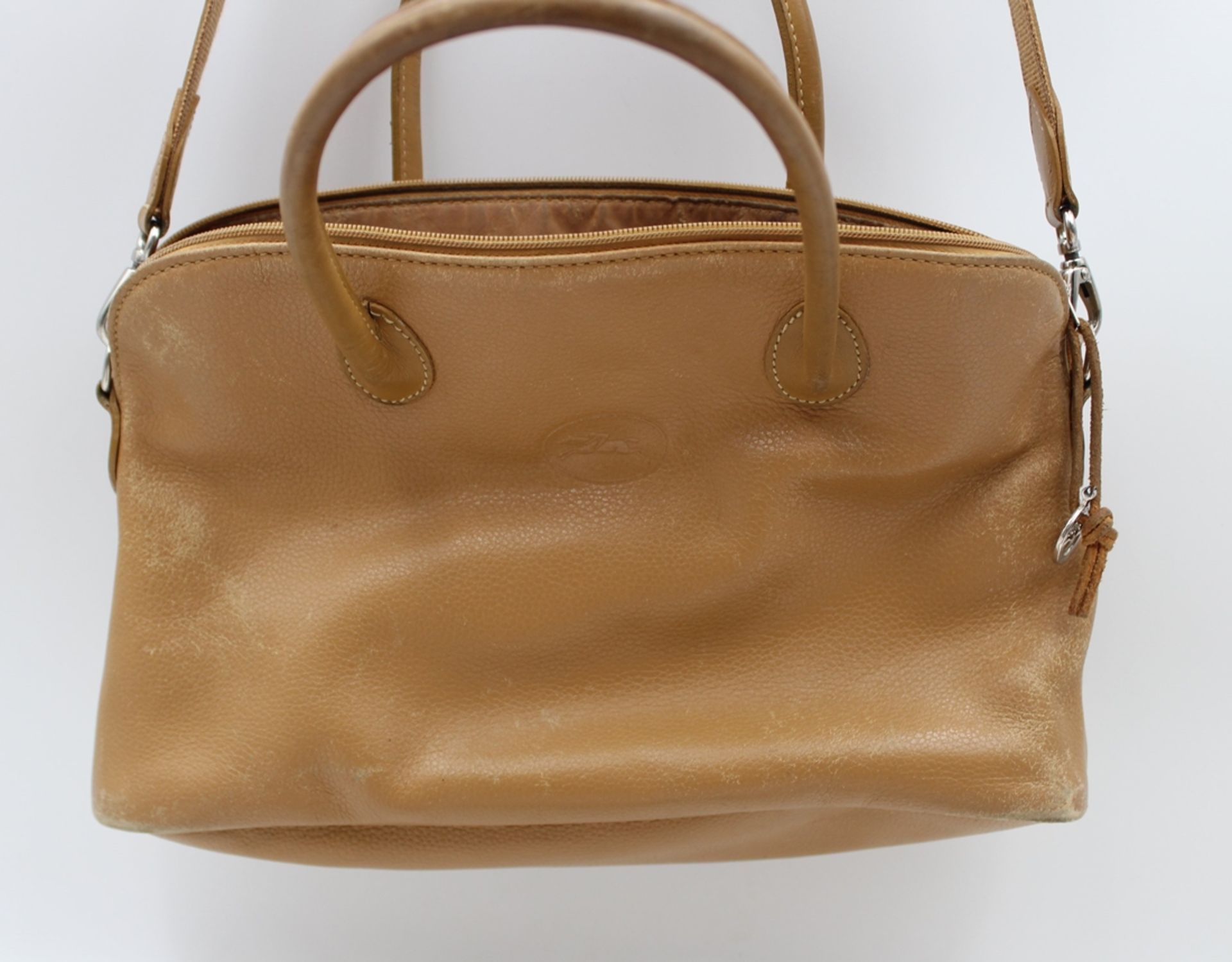 3x div. Handtaschen, Longchamp, Leder, beige, teilw. Tragespuren, Größte ca. 20 x 30cm. - Bild 4 aus 8