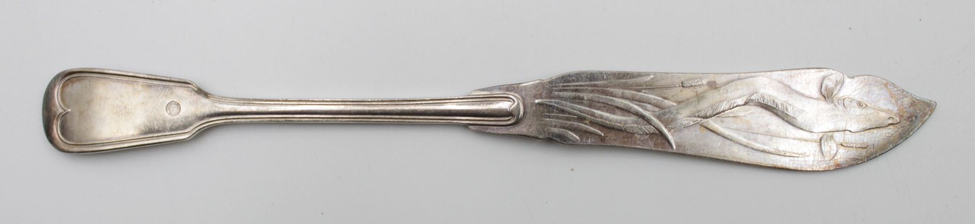 12x Jugendstil-Fischmesser, Krupp Berndorf, monogrammiert, L-21cm. - Bild 5 aus 6