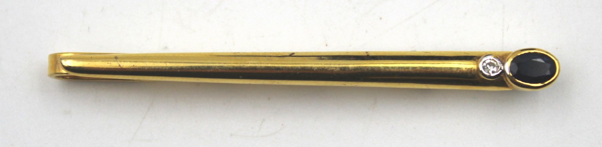 Kravattennadel, GG 333, Brillant und Safir, Klammer Metall, L-6cm.