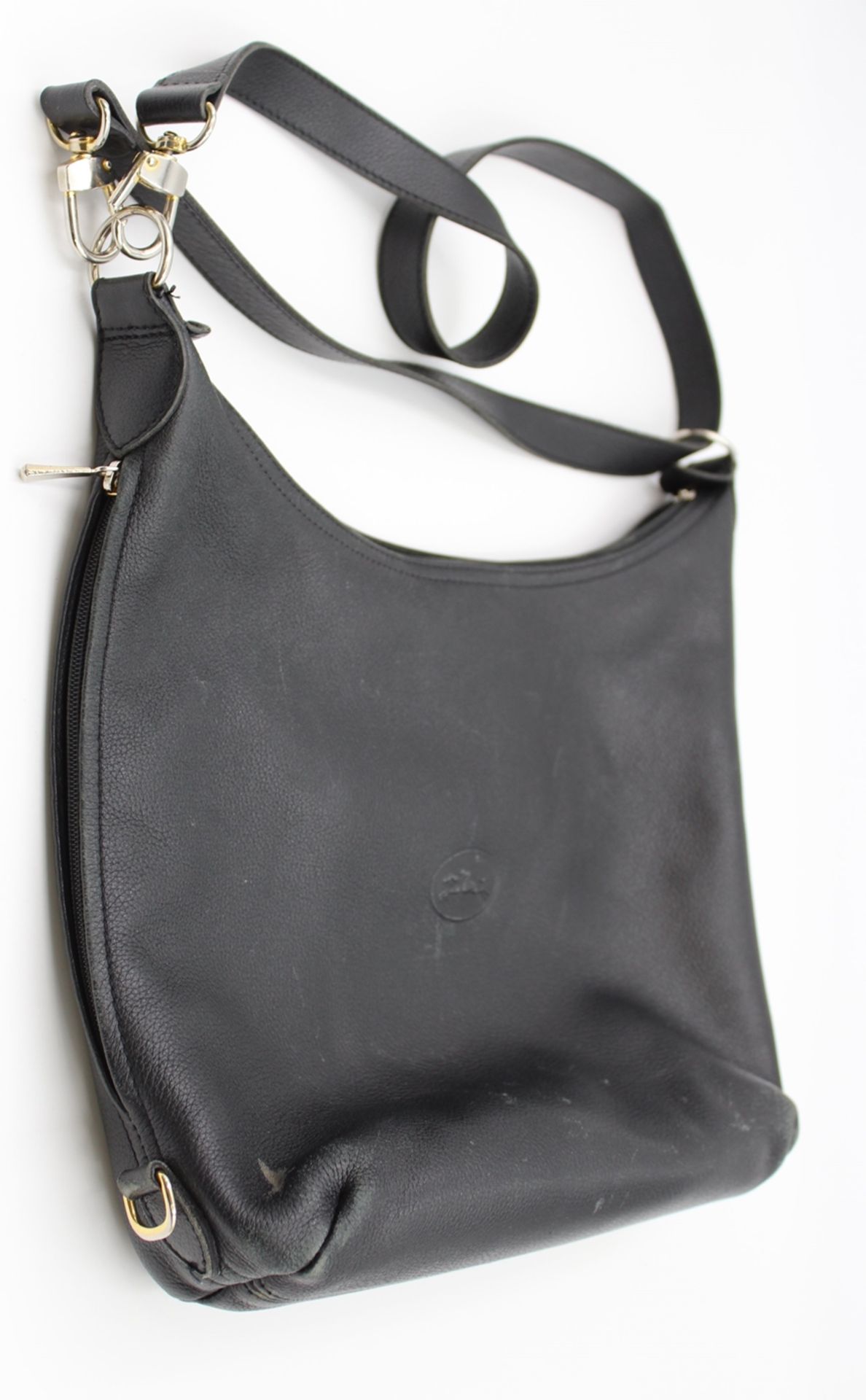 schwarze Ledertasche, Longchamp, tragespuren, ca. 30 x 32cm. - Bild 5 aus 5