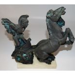 Statue "griechischer Streitwagen", Metall/Onyxsockel, H-22 cm, L-25 cm