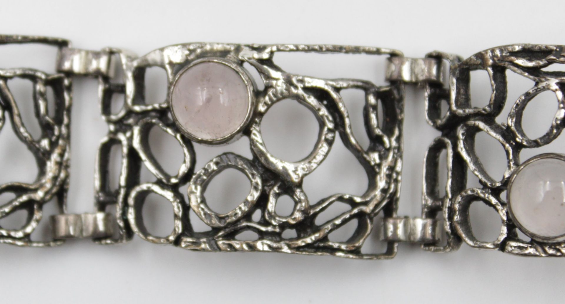 835er Silber-Armband, rosa Steinbesatz, 45,5gr., L-17,5cm. - Bild 2 aus 5