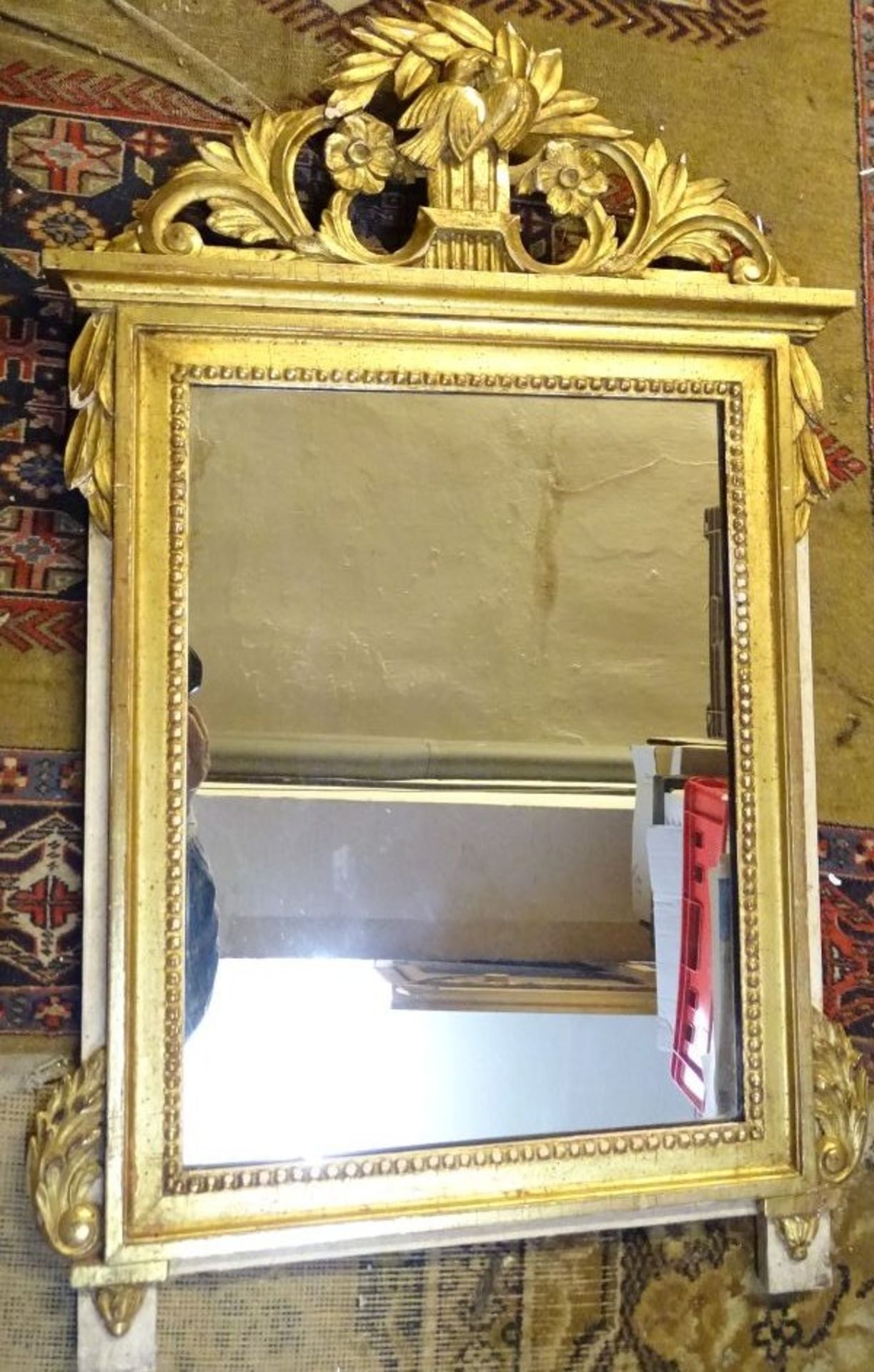 Barock-Spiegel, Holzrahmen vergoldet, 87x54 cm, kl. Abplatzer etc., - Bild 2 aus 5