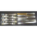 6 Speise-Messer und Gabeln, Silber-800, L-25 cm, Gabeln  zus. ca. 384 gr., Messer zus. 516 gr.